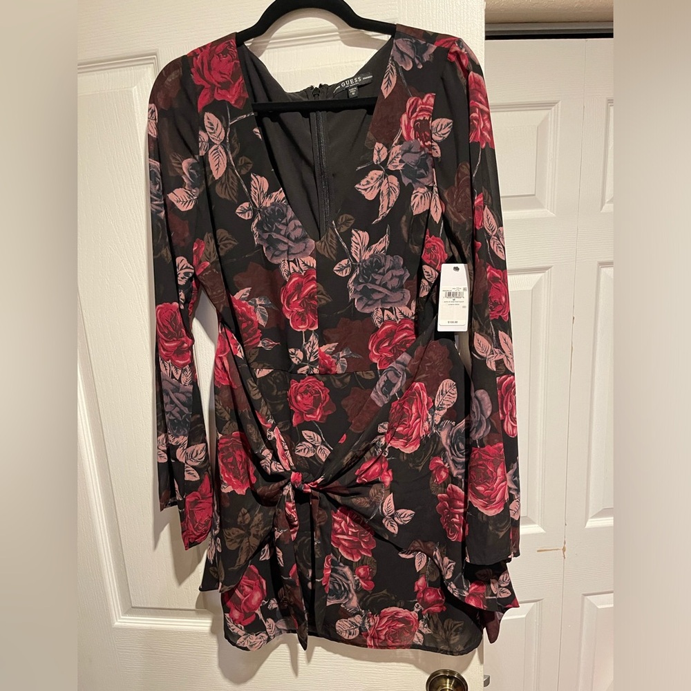 GUESS Black Dawn of Rose Print Maiya Dress